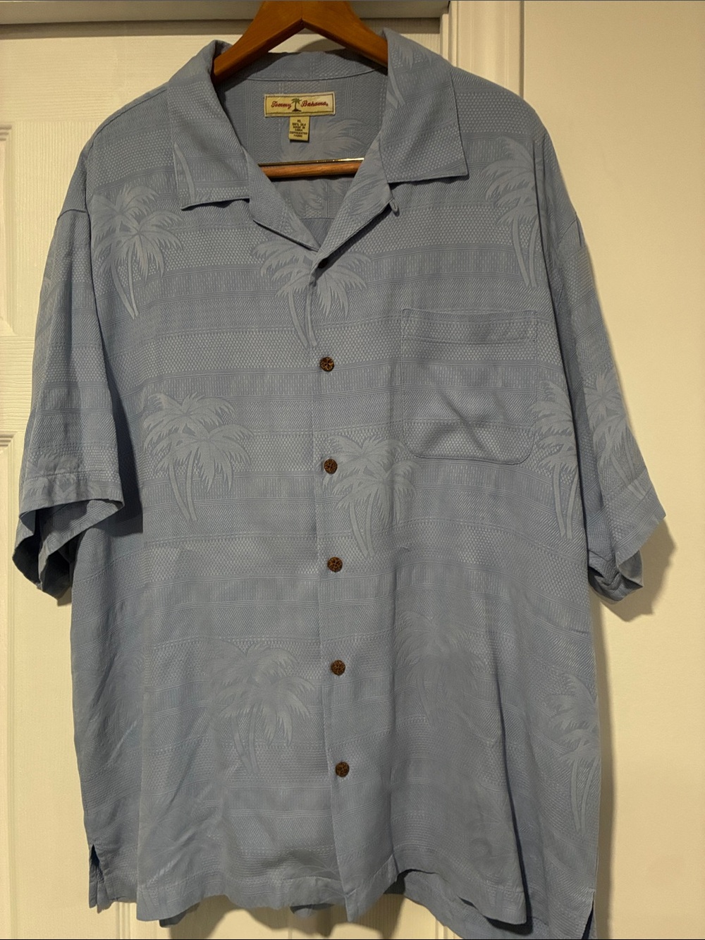 Tommy Bahama blue silk pattern textured shirt XL palm trees 🌴